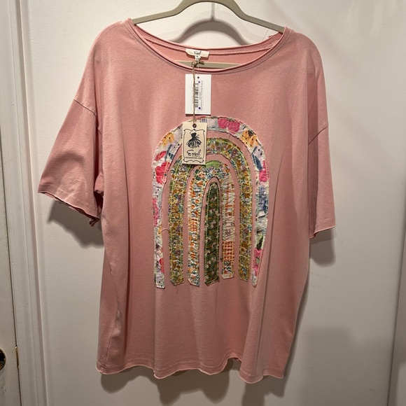 easel Tops - Easel Blush Rainbow Graphic Short Sleeve Tee